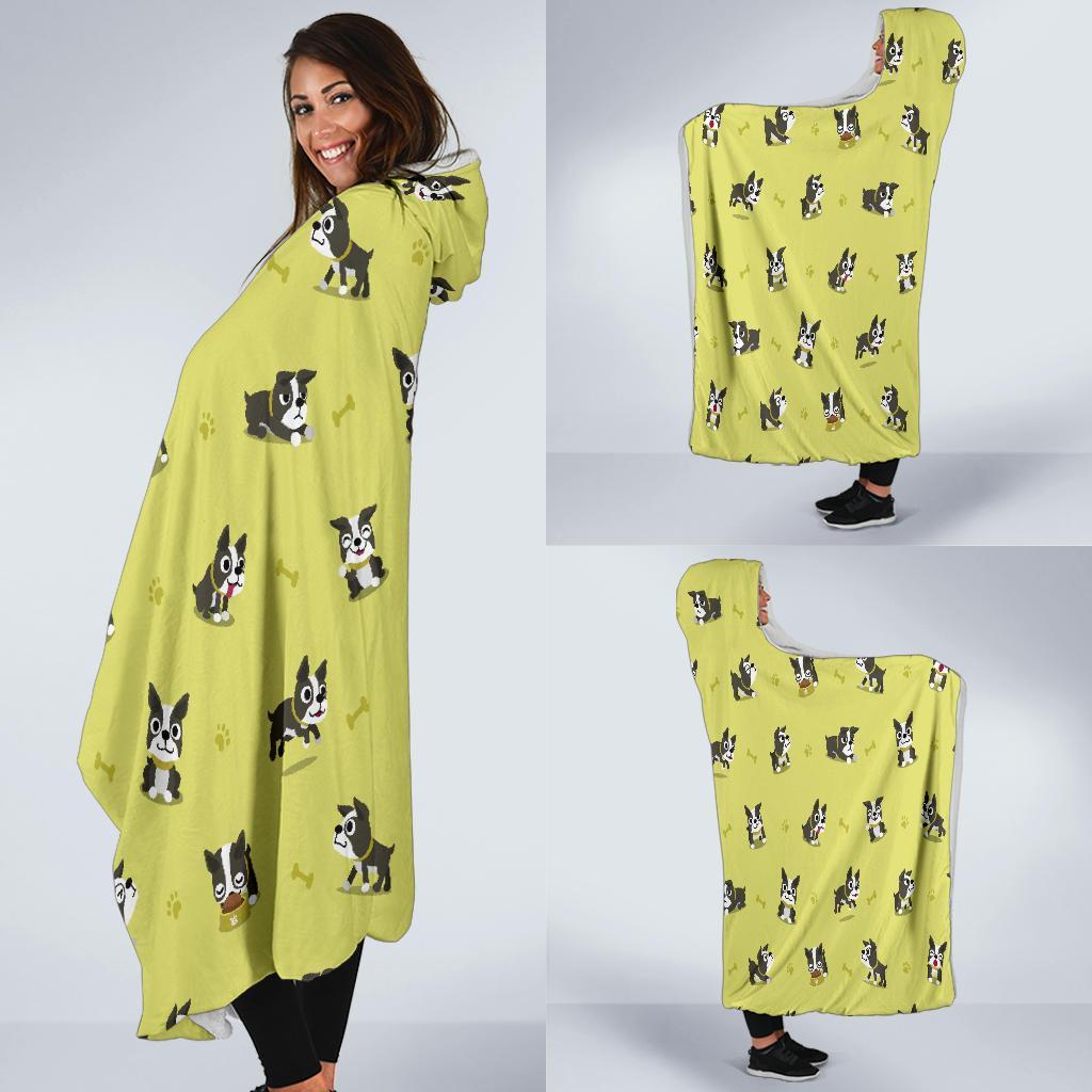 Boston Terrier Paw Pattern Print Hooded Blanket-grizzshop