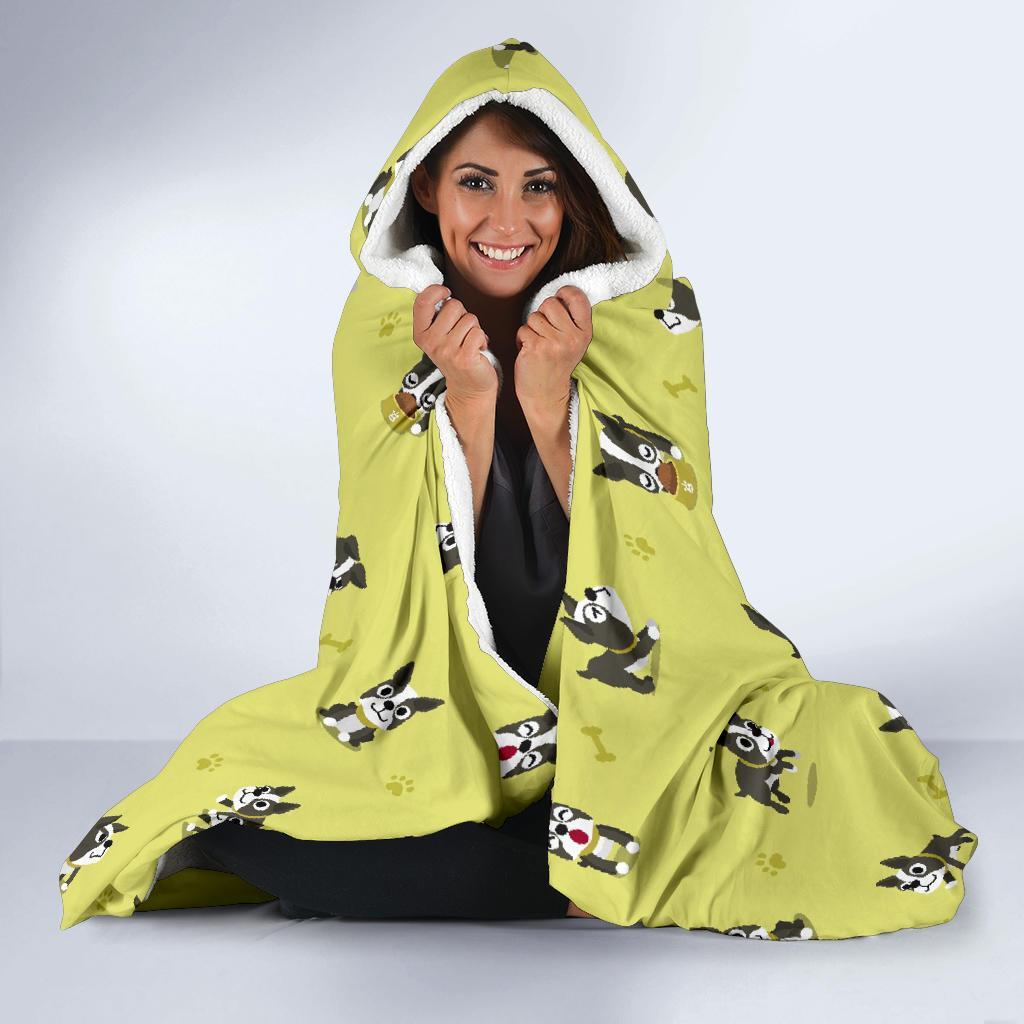 Boston Terrier Paw Pattern Print Hooded Blanket-grizzshop