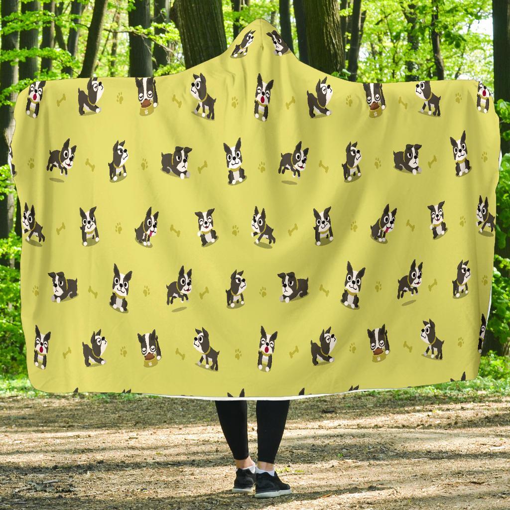 Boston Terrier Paw Pattern Print Hooded Blanket-grizzshop