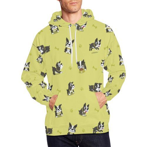 Boston Terrier Paw Pattern Print Men Pullover Hoodie-grizzshop