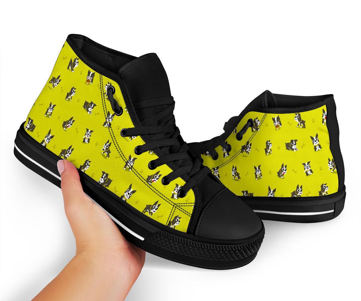 Boston Terrier Paw Pattern Print Men Women's High Top Shoes-grizzshop