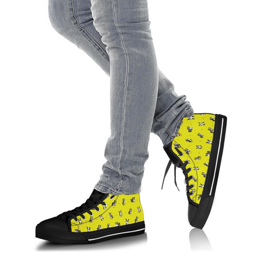 Boston Terrier Paw Pattern Print Men Women's High Top Shoes-grizzshop