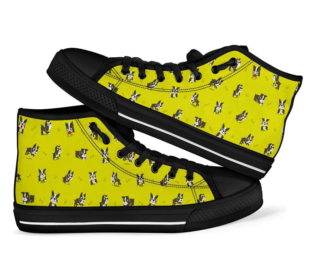 Boston Terrier Paw Pattern Print Men Women's High Top Shoes-grizzshop