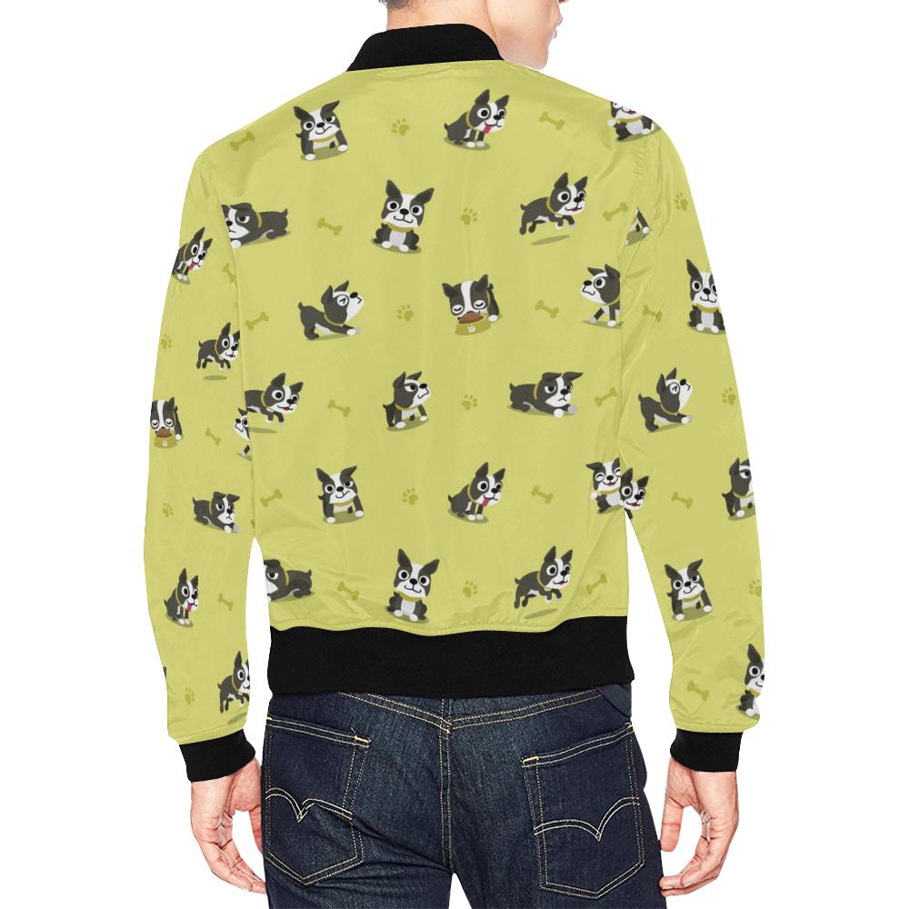 Boston Terrier Paw Pattern Print Men's Bomber Jacket-grizzshop