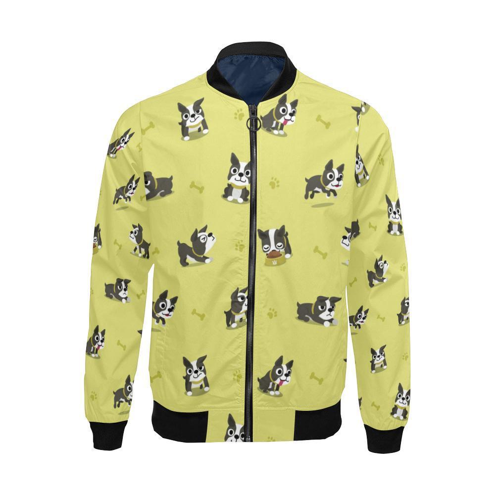 Boston Terrier Paw Pattern Print Men's Bomber Jacket-grizzshop