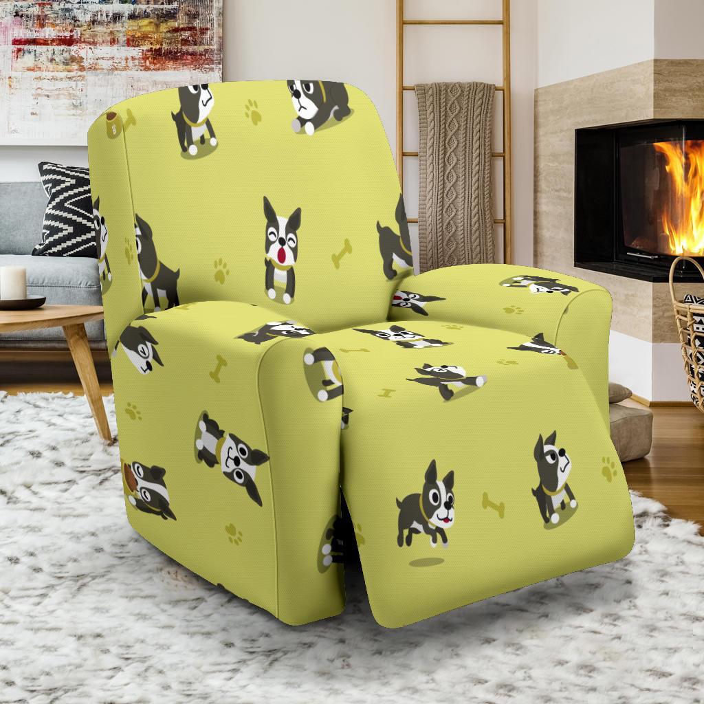 Boston Terrier Paw Pattern Print Recliner Cover-grizzshop