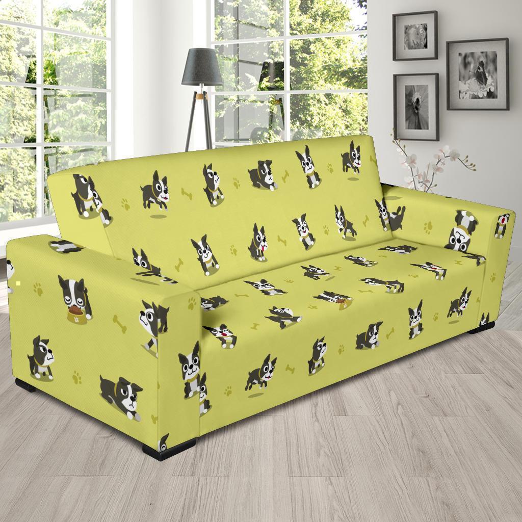 Boston Terrier Paw Pattern Print Sofa Covers-grizzshop