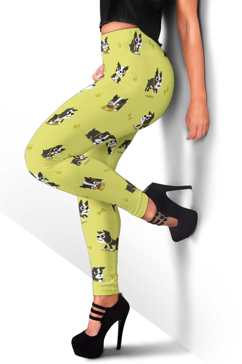 Boston Terrier Paw Pattern Print Women Leggings-grizzshop