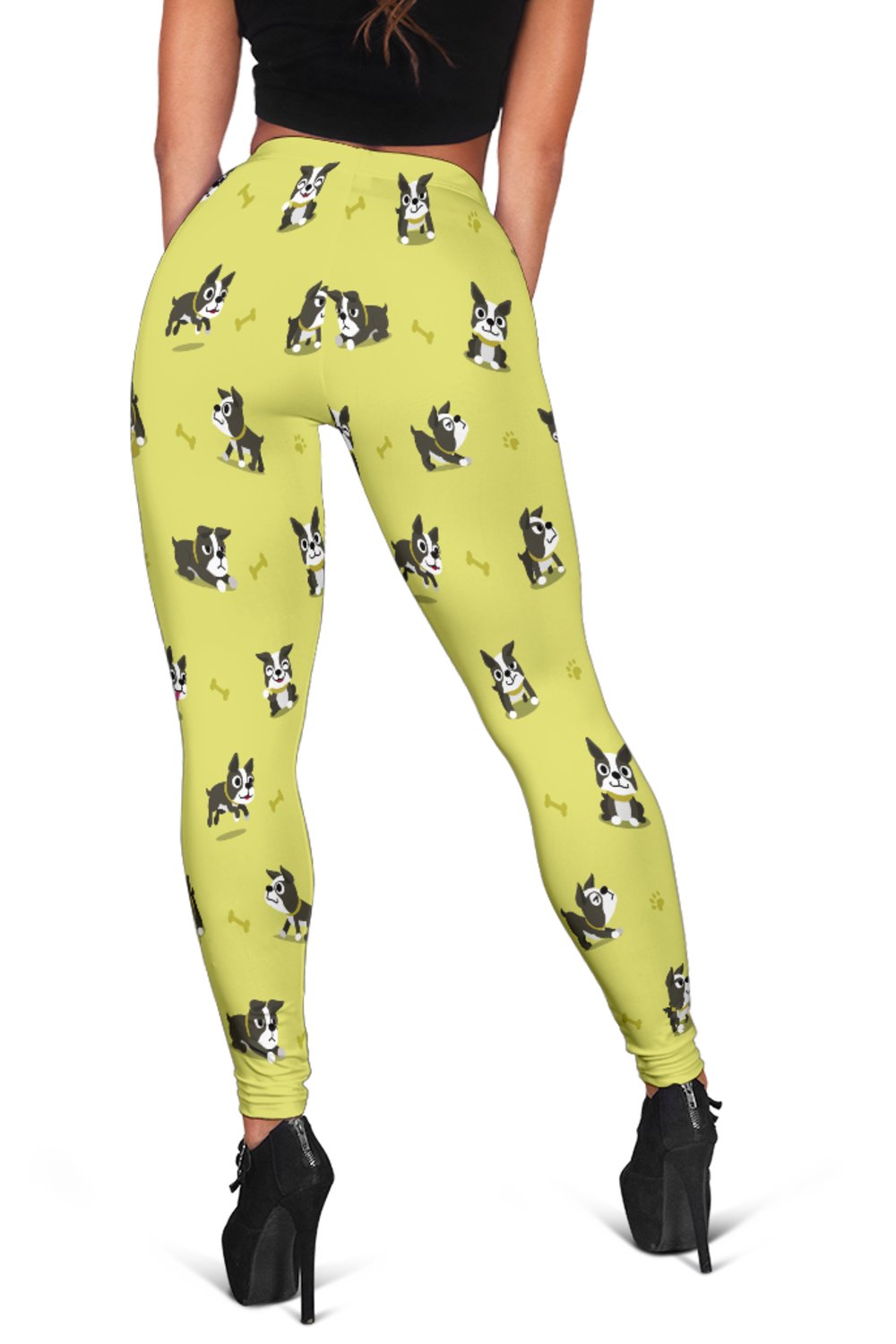 Boston Terrier Paw Pattern Print Women Leggings-grizzshop
