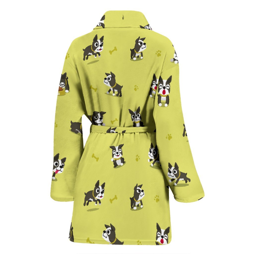 Boston Terrier Paw Pattern Print Women Long Robe-grizzshop