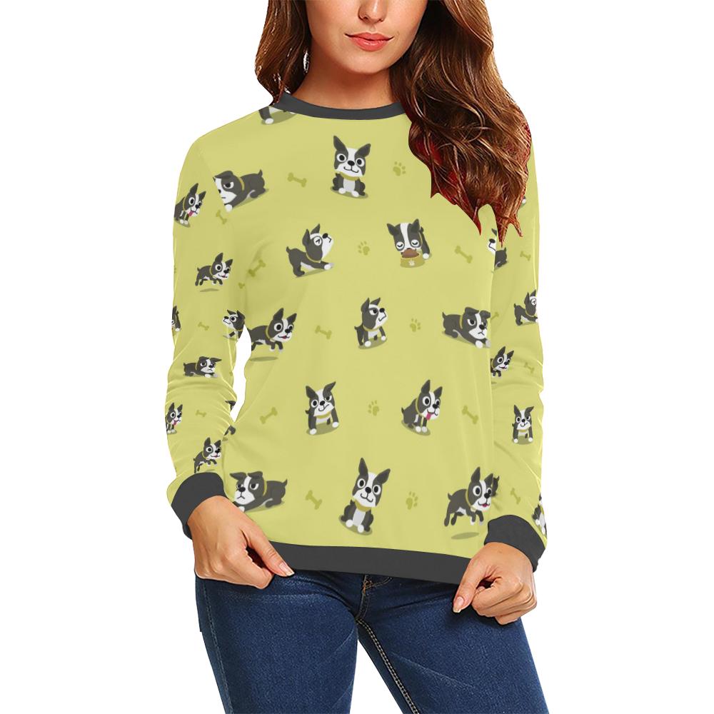 Boston Terrier Paw Pattern Print Women's Sweatshirt-grizzshop