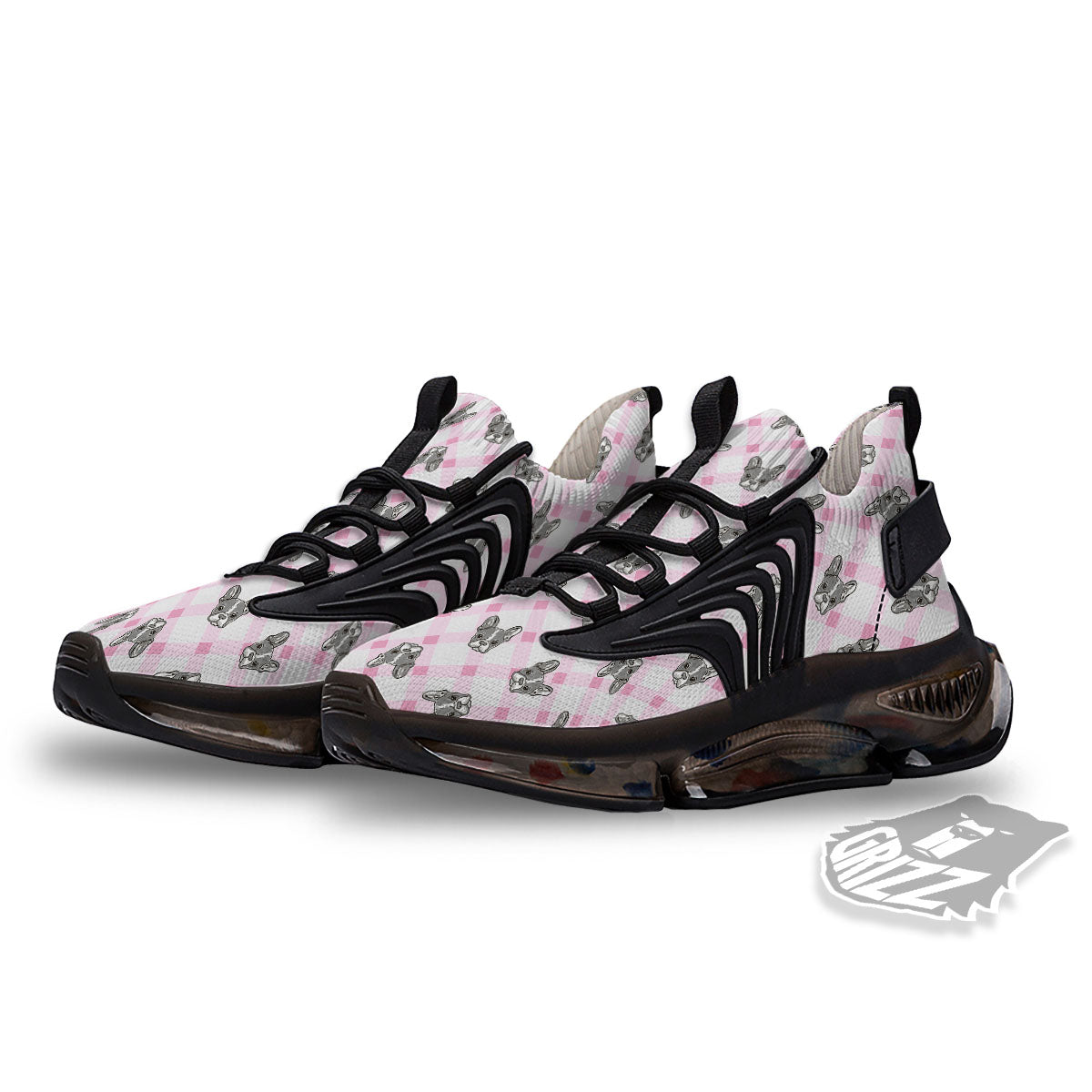 Boston Terrier Pink Plaid Print Pattern Black Gym Shoes-grizzshop