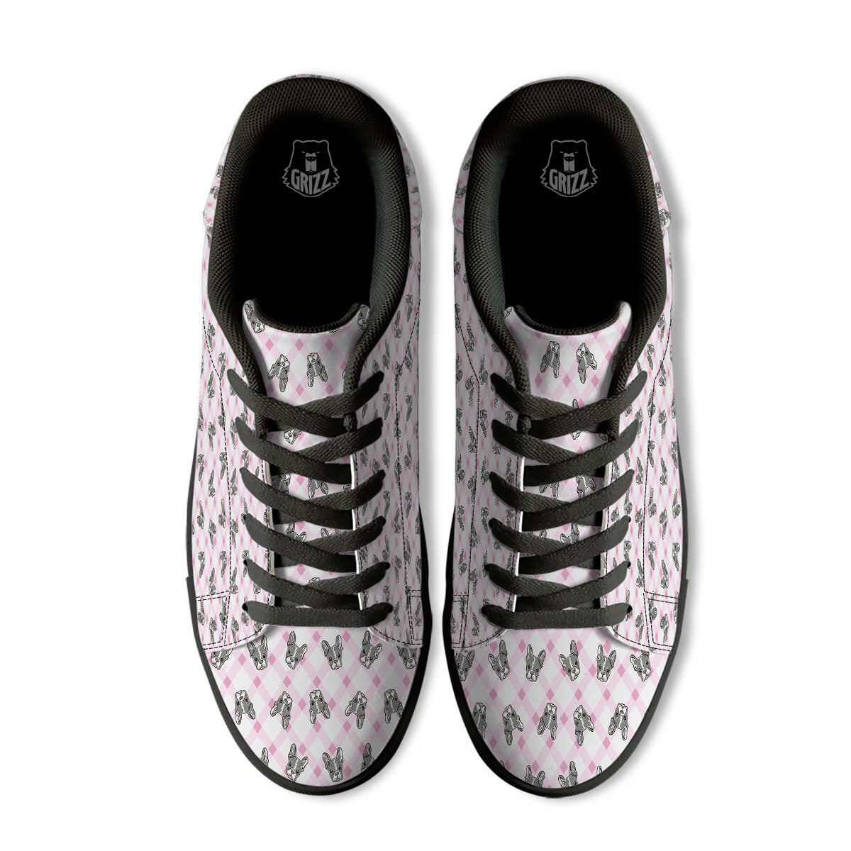 Boston Terrier Pink Plaid Print Pattern Black Low Top Sneakers-grizzshop