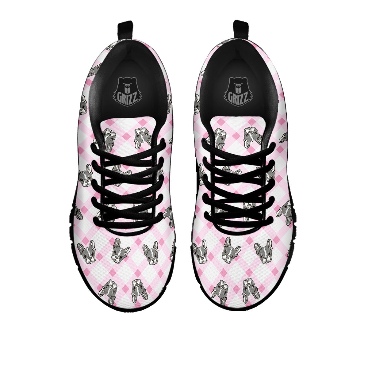 Boston Terrier Pink Plaid Print Pattern Black Sneaker-grizzshop