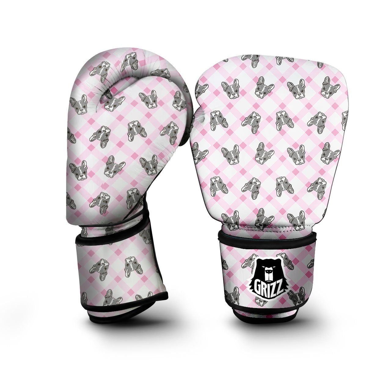 Boston Terrier Pink Plaid Print Pattern Boxing Gloves-grizzshop