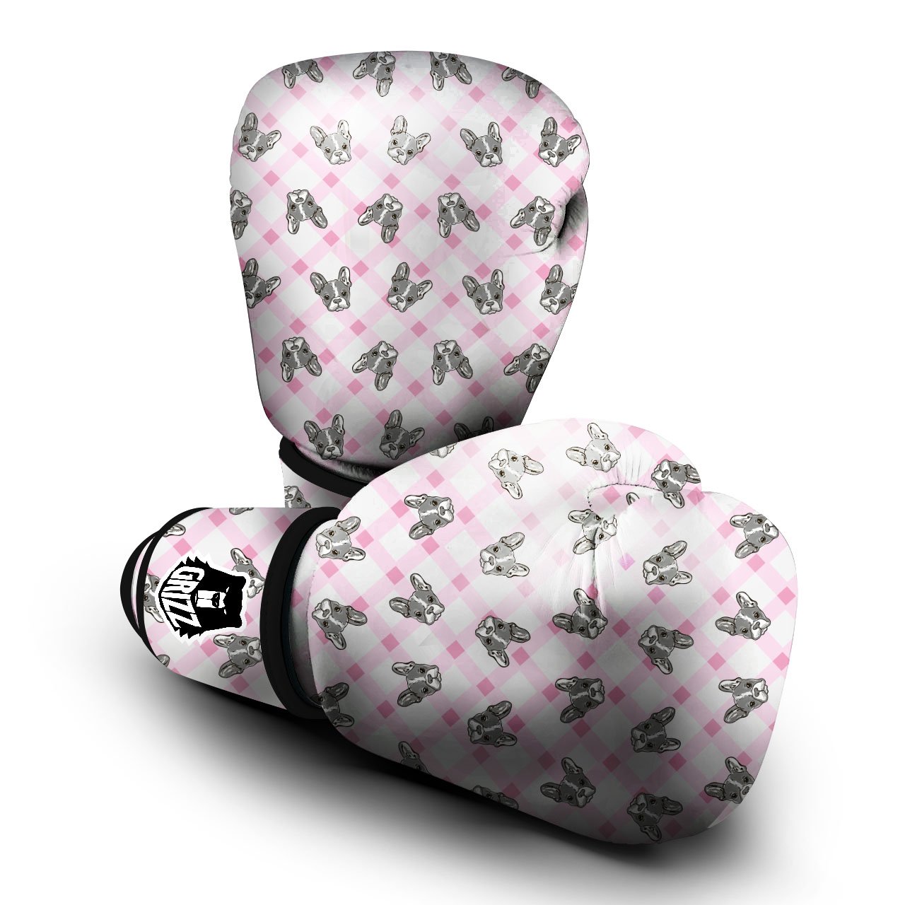 Boston Terrier Pink Plaid Print Pattern Boxing Gloves-grizzshop
