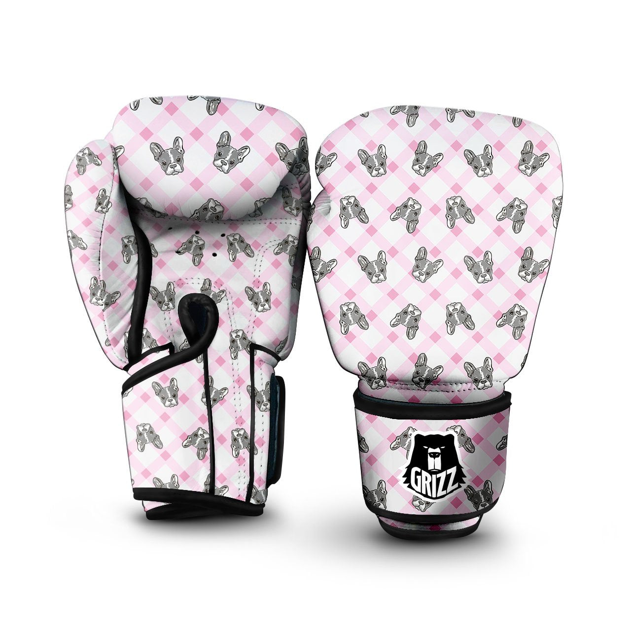 Boston Terrier Pink Plaid Print Pattern Boxing Gloves-grizzshop