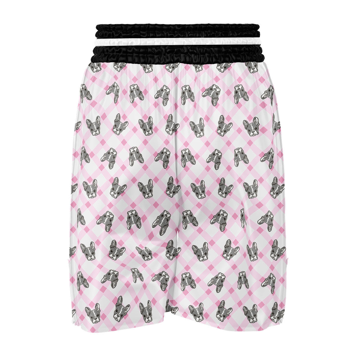 Boston Terrier Pink Plaid Print Pattern Boxing Shorts-grizzshop