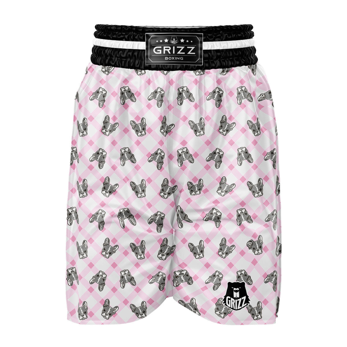 Boston Terrier Pink Plaid Print Pattern Boxing Shorts-grizzshop