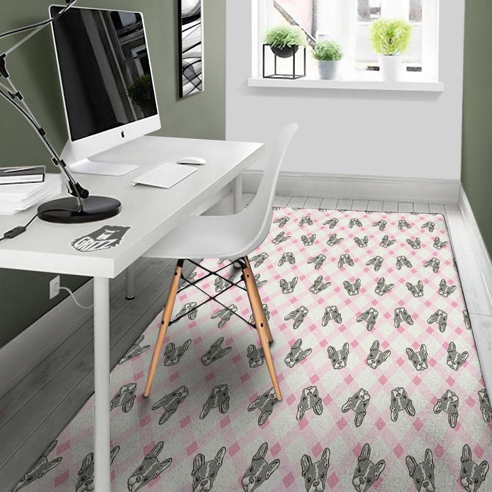 Boston Terrier Pink Plaid Print Pattern Floor Mat-grizzshop