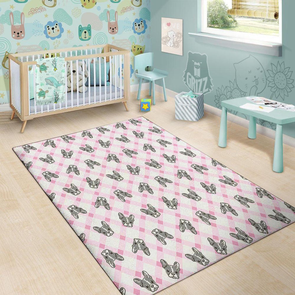 Boston Terrier Pink Plaid Print Pattern Floor Mat-grizzshop