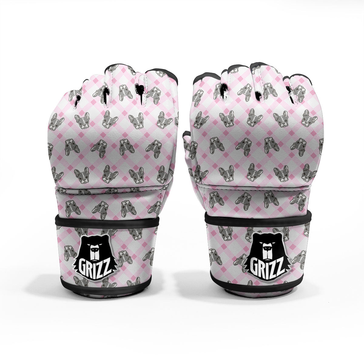 Boston Terrier Pink Plaid Print Pattern MMA Gloves-grizzshop