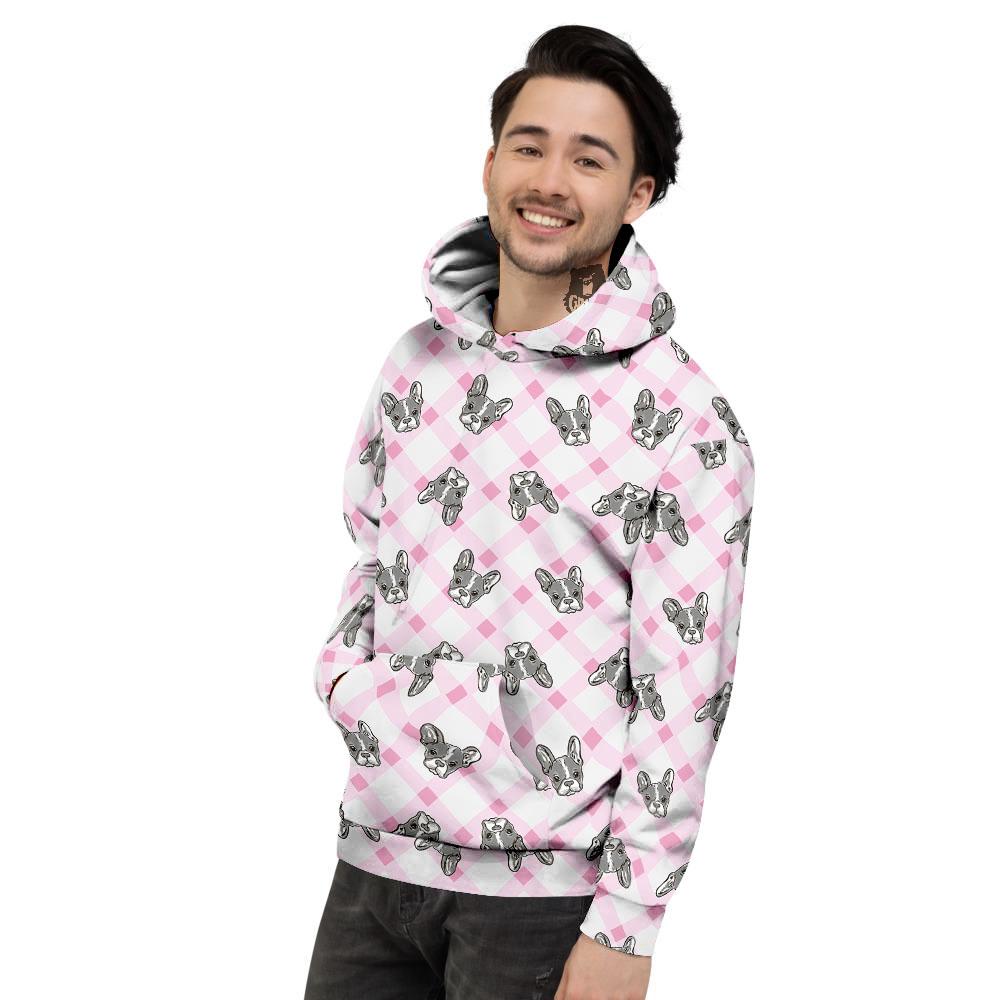 Boston Terrier Pink Plaid Print Pattern Men's Hoodie-grizzshop