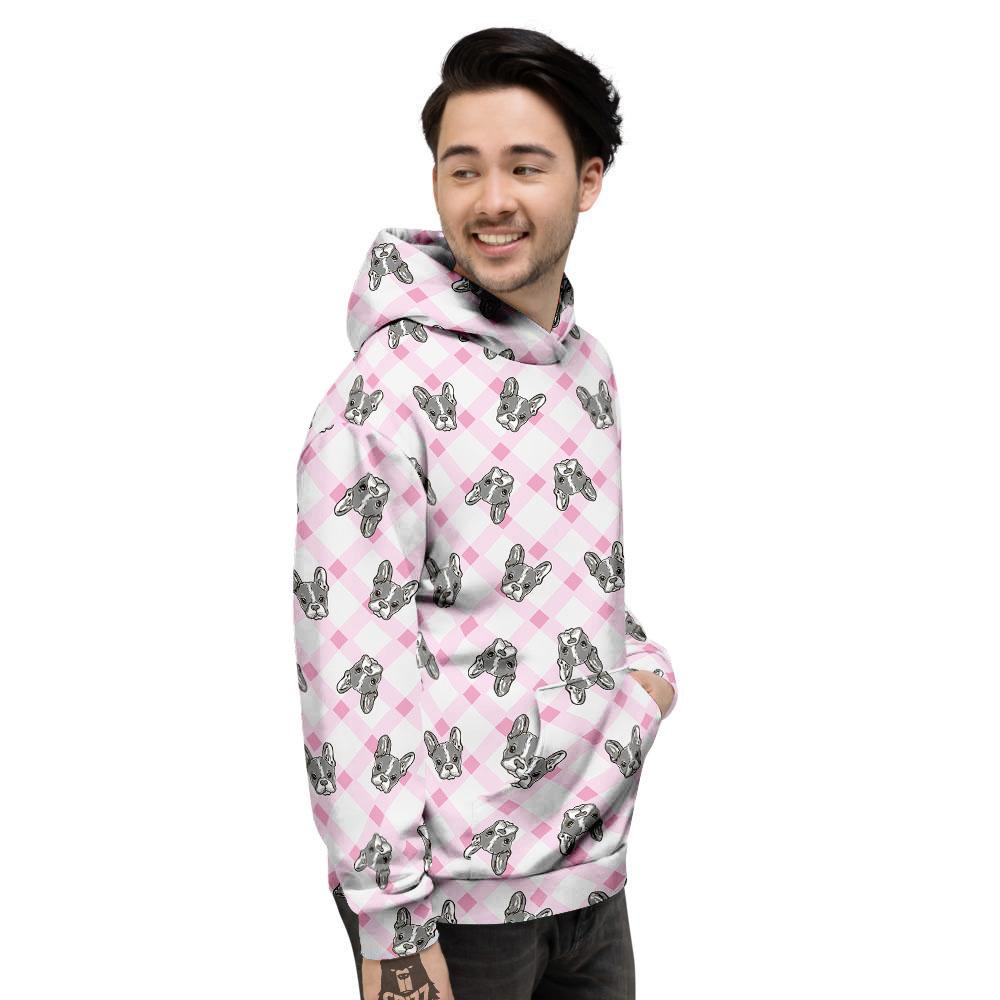 Boston Terrier Pink Plaid Print Pattern Men's Hoodie-grizzshop