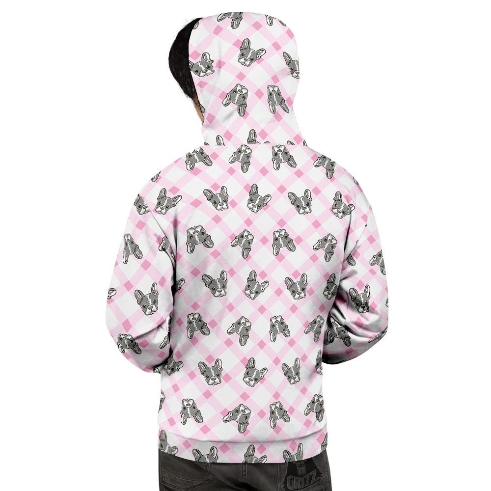 Boston Terrier Pink Plaid Print Pattern Men's Hoodie-grizzshop