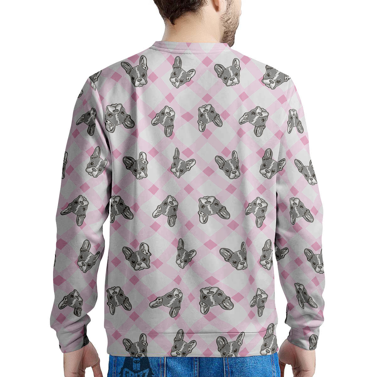 Boston Terrier Pink Plaid Print Pattern Men's Sweatshirt-grizzshop