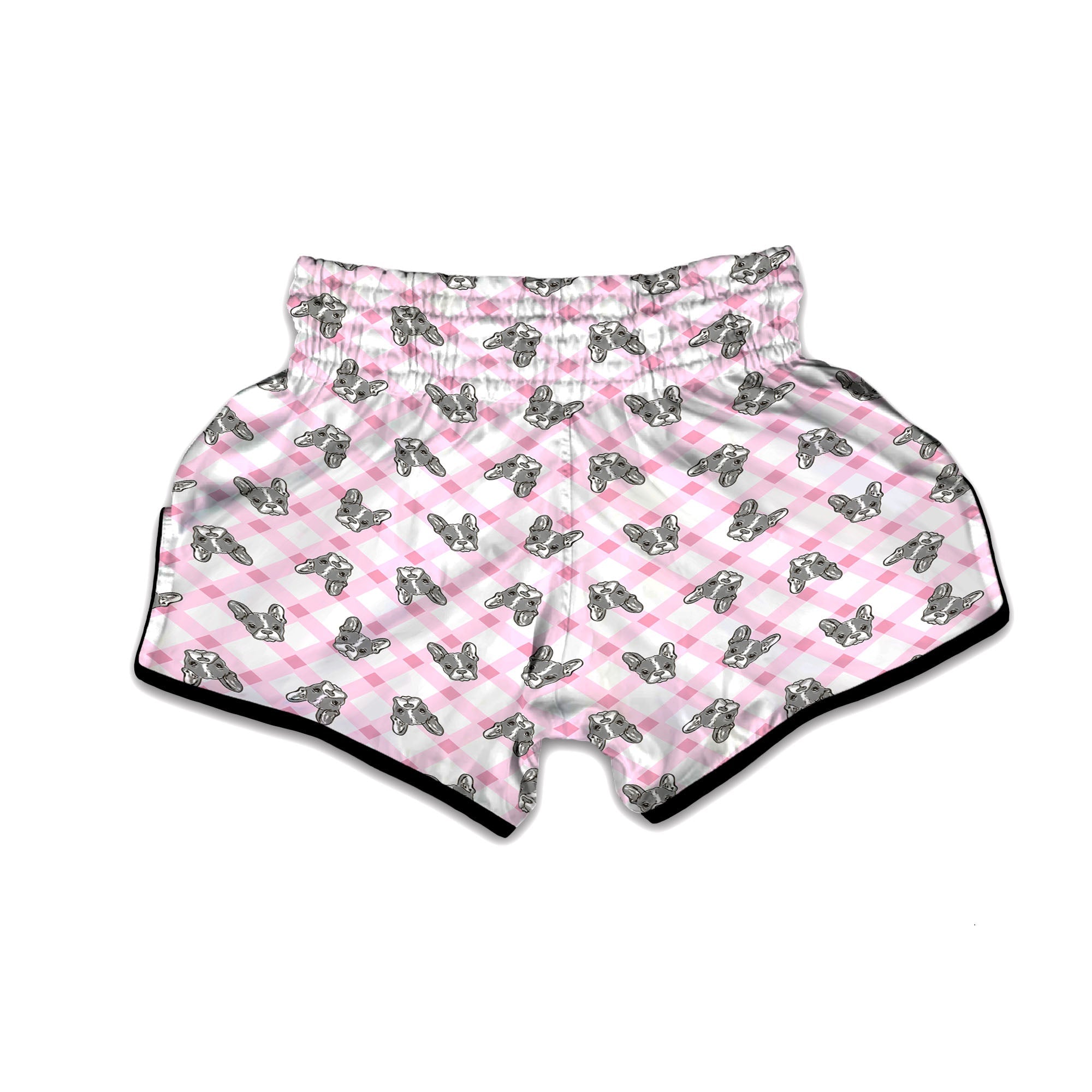 Boston Terrier Pink Plaid Print Pattern Muay Thai Boxing Shorts-grizzshop