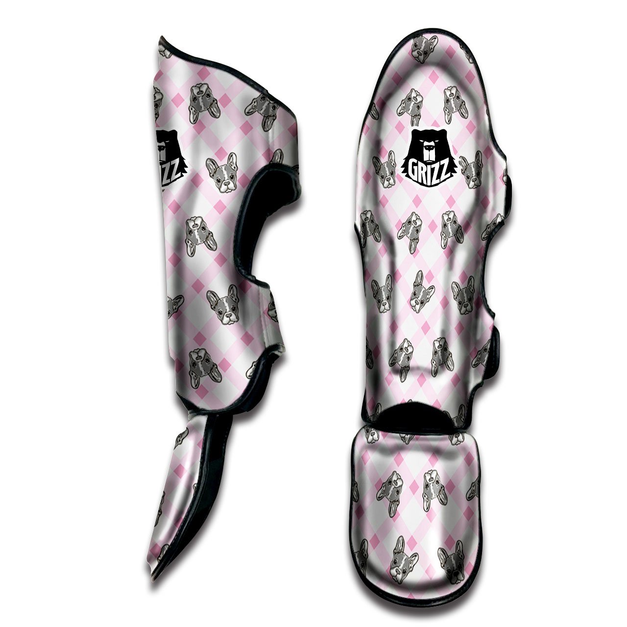 Boston Terrier Pink Plaid Print Pattern Muay Thai Shin Guards-grizzshop