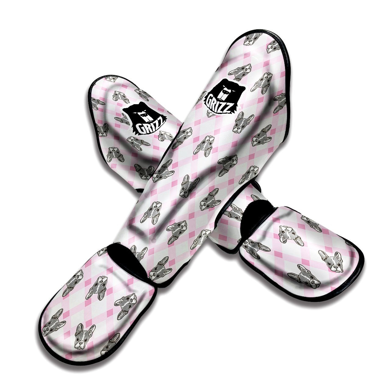 Boston Terrier Pink Plaid Print Pattern Muay Thai Shin Guards-grizzshop