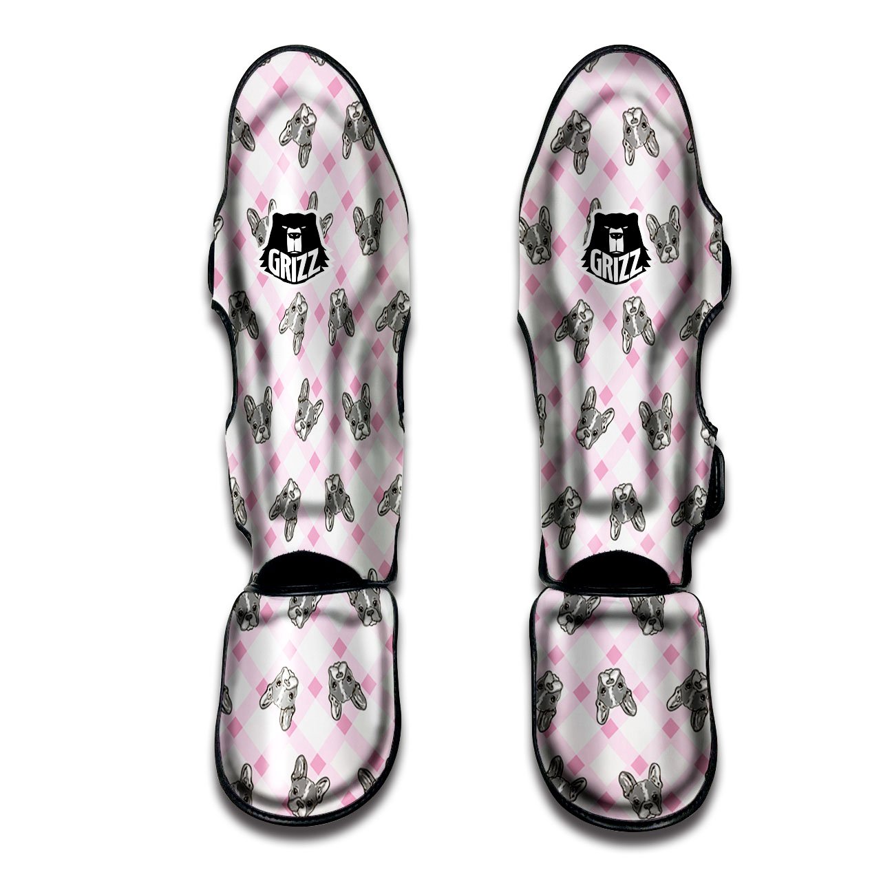 Boston Terrier Pink Plaid Print Pattern Muay Thai Shin Guards-grizzshop