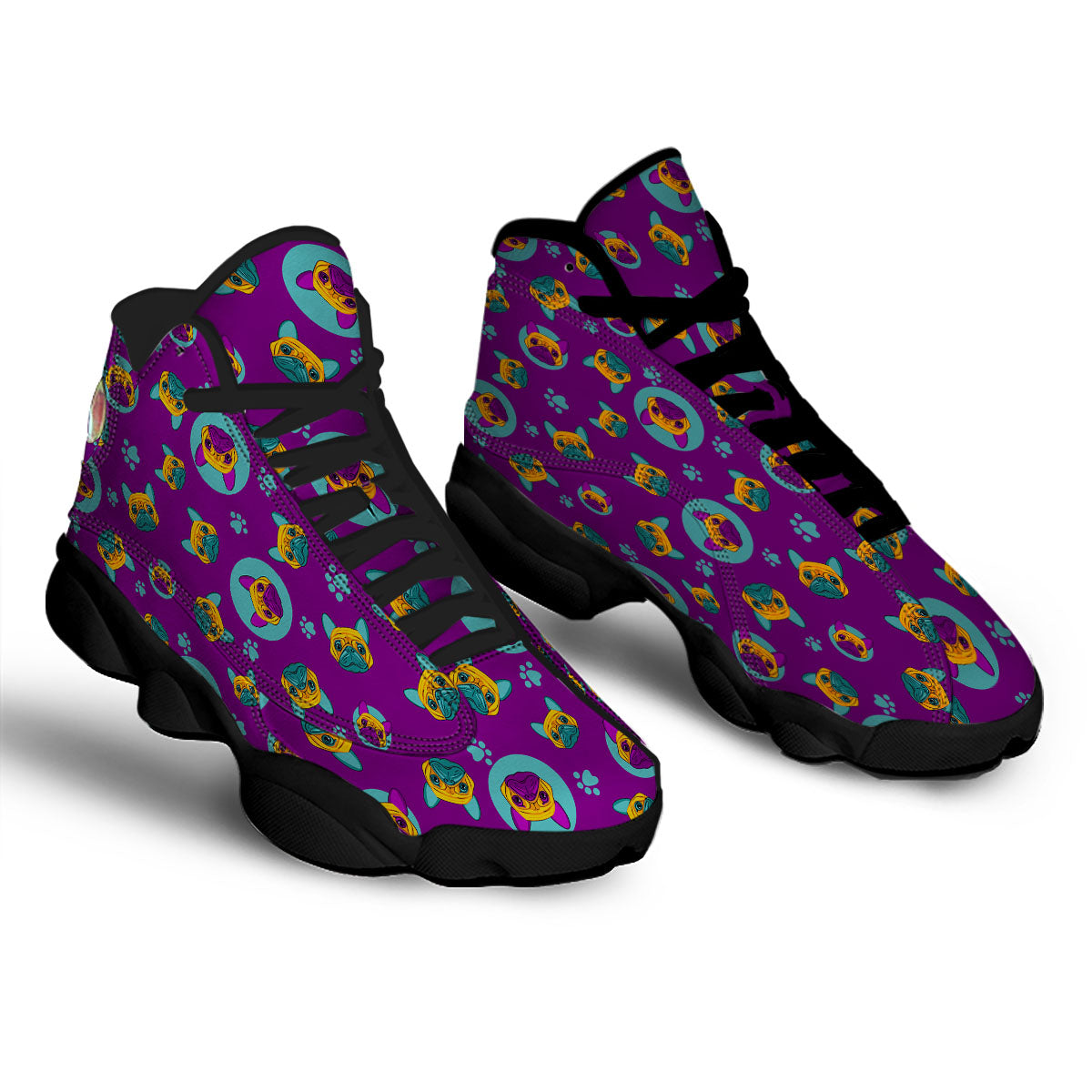Boston Terrier Purple Print Pattern Black Basketball Shoes-grizzshop