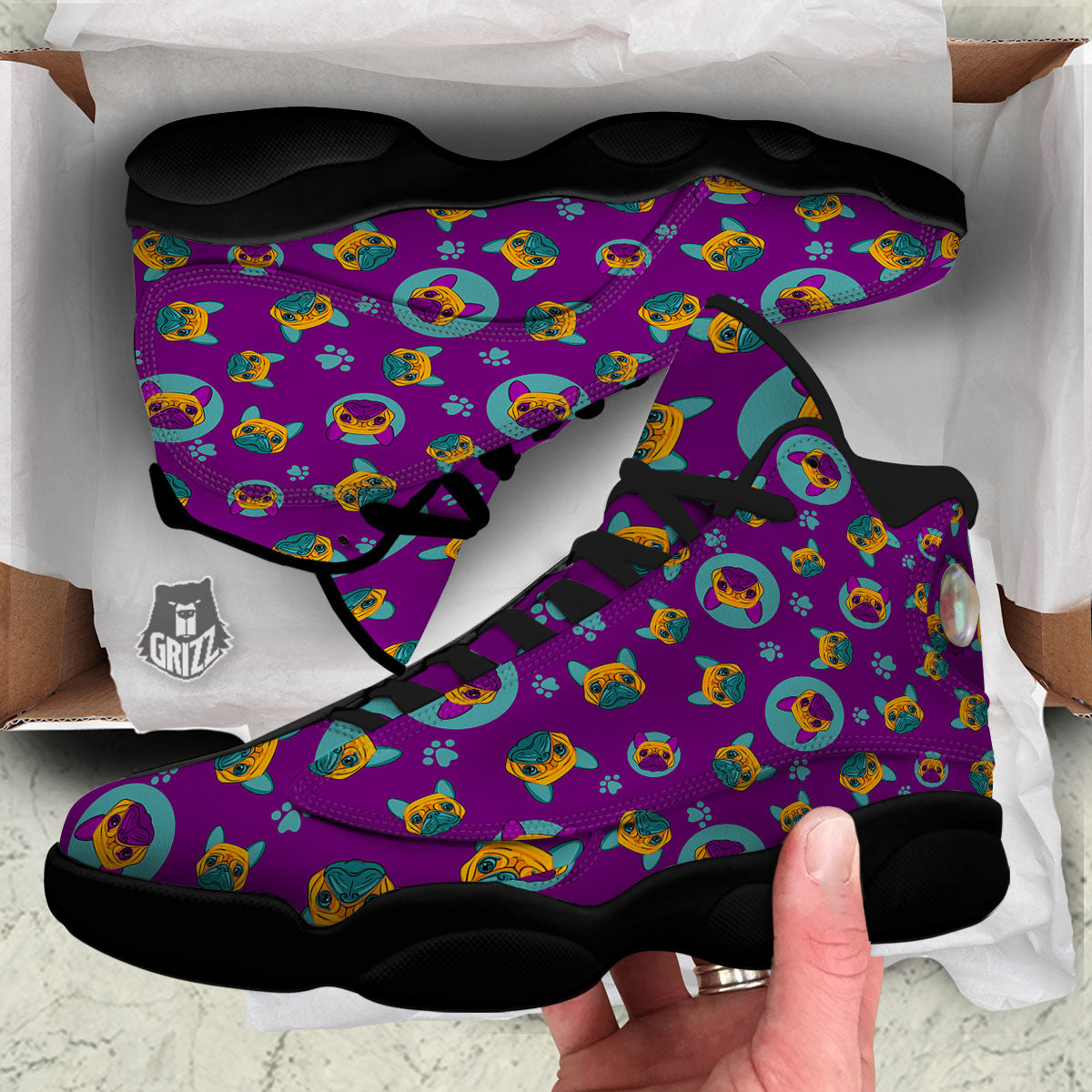 Boston Terrier Purple Print Pattern Black Basketball Shoes-grizzshop