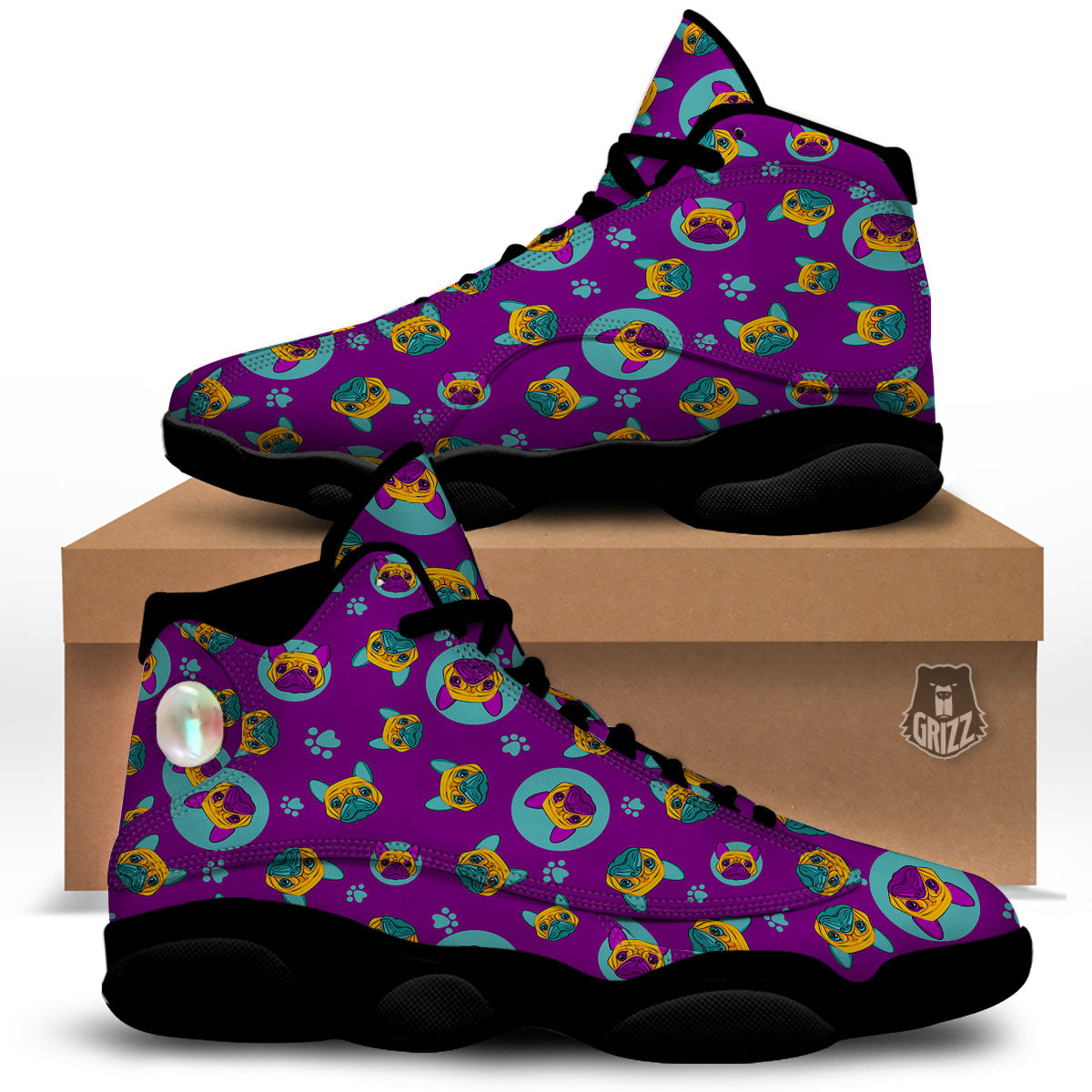 Boston Terrier Purple Print Pattern Black Basketball Shoes-grizzshop
