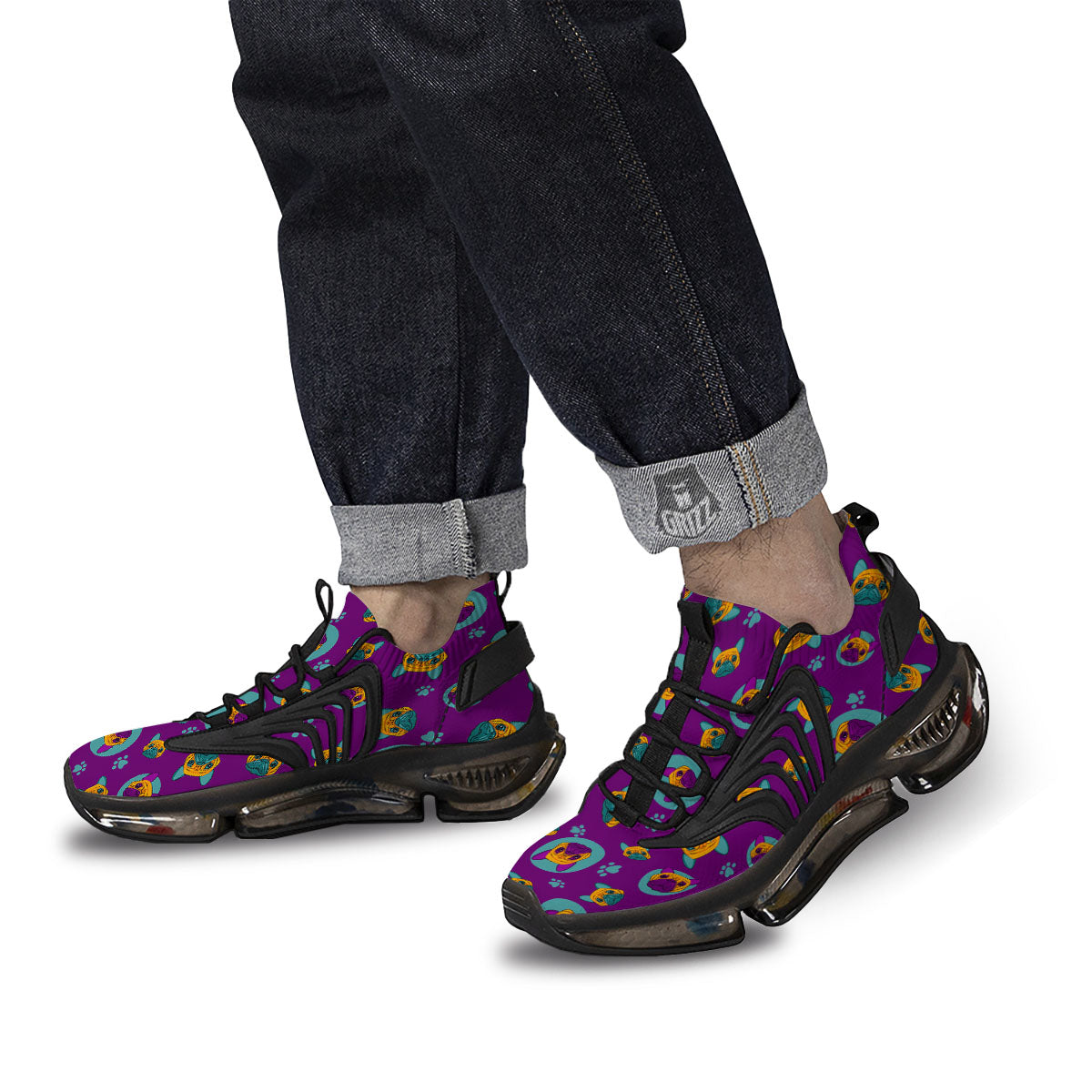 Boston Terrier Purple Print Pattern Black Gym Shoes-grizzshop