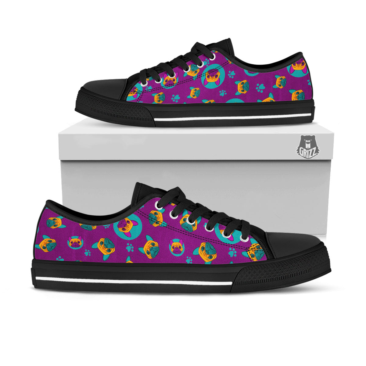 Boston Terrier Purple Print Pattern Black Low Top Shoes-grizzshop