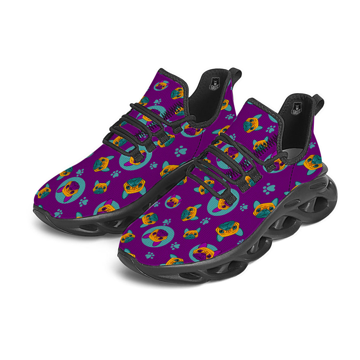 Boston Terrier Purple Print Pattern Black Running Shoes-grizzshop