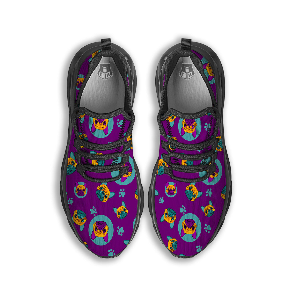 Boston Terrier Purple Print Pattern Black Running Shoes-grizzshop
