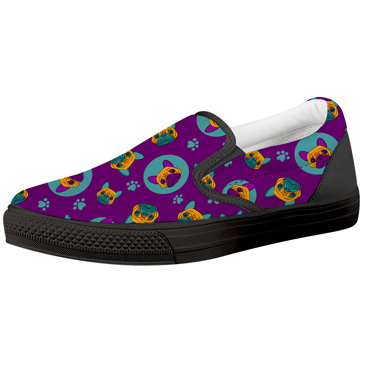 Boston Terrier Purple Print Pattern Black Slip On Shoes-grizzshop