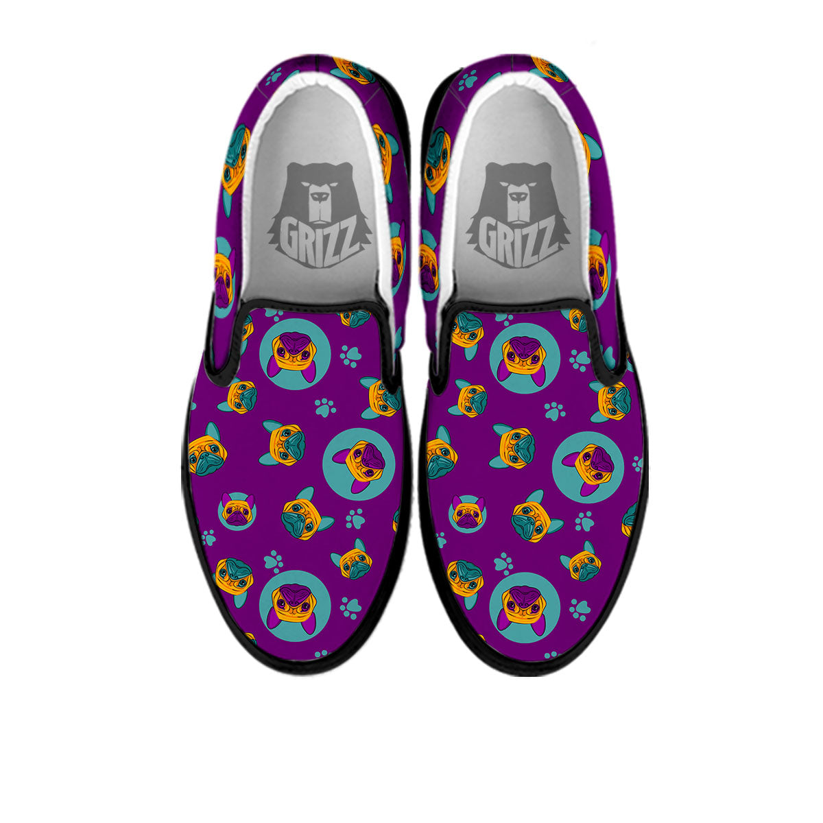 Boston Terrier Purple Print Pattern Black Slip On Shoes-grizzshop