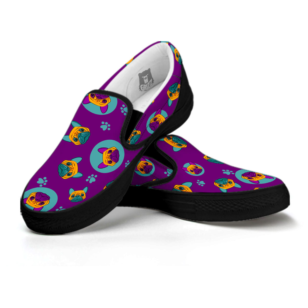 Boston Terrier Purple Print Pattern Black Slip On Shoes-grizzshop