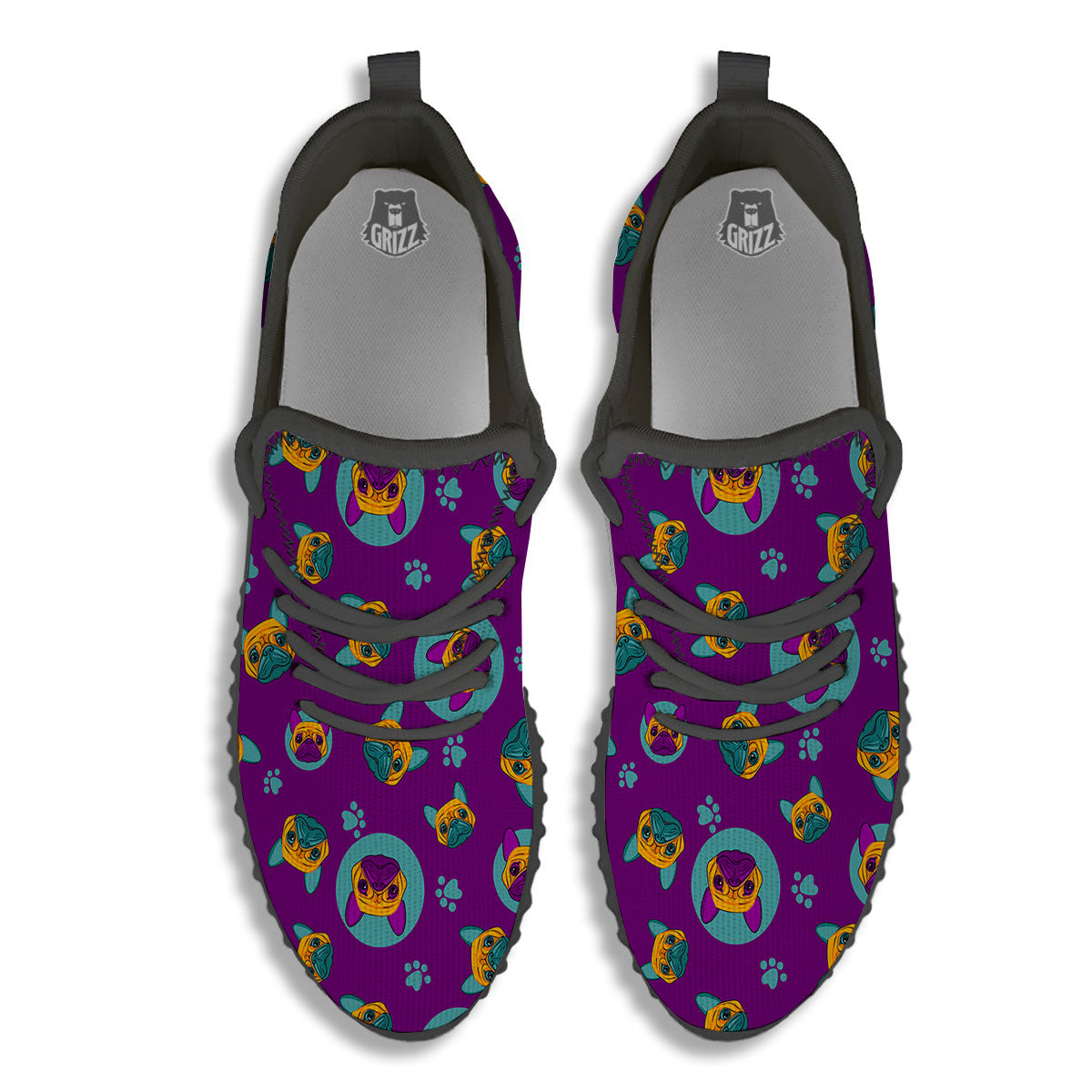 Boston Terrier Purple Print Pattern Black Walking Shoes-grizzshop