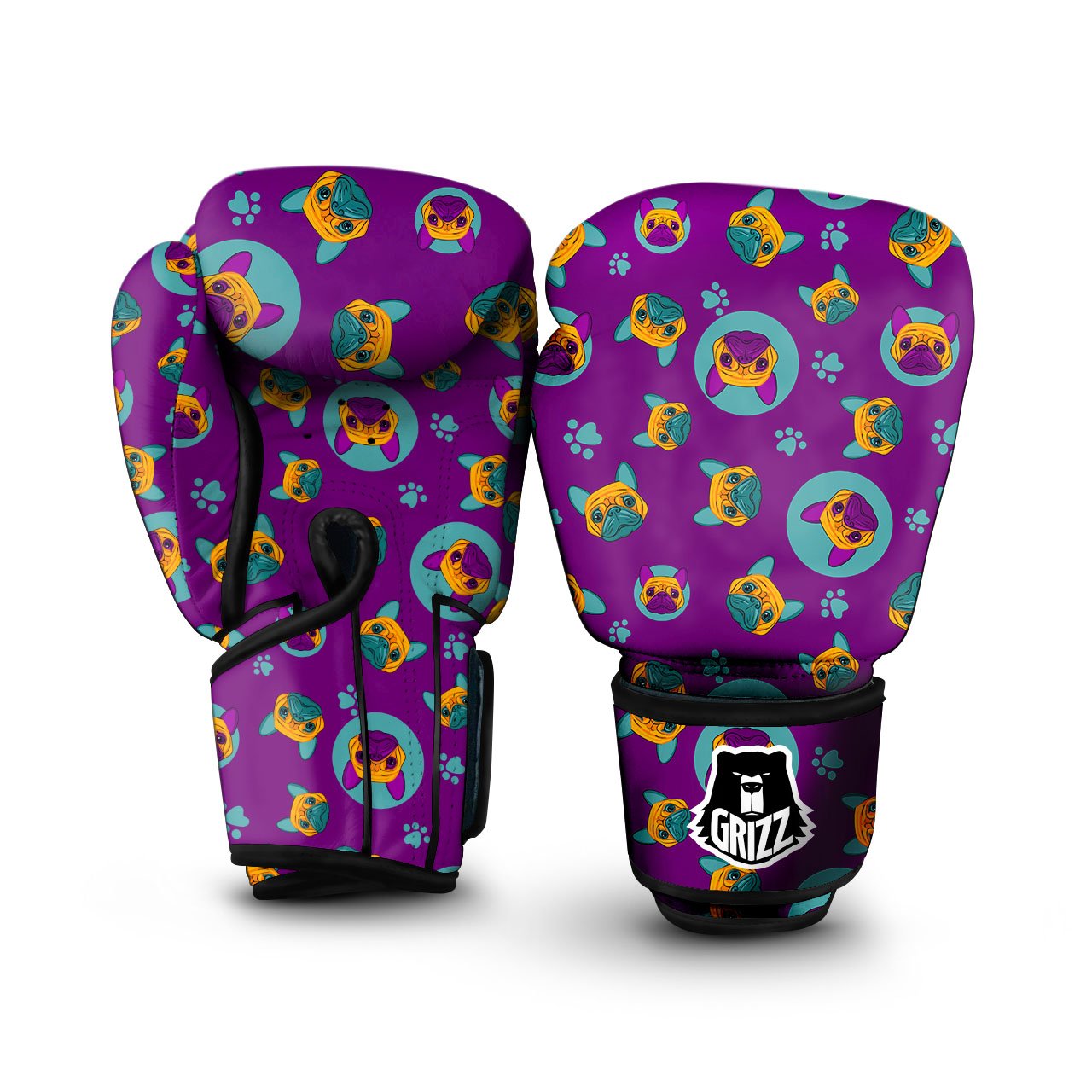 Boston Terrier Purple Print Pattern Boxing Gloves-grizzshop