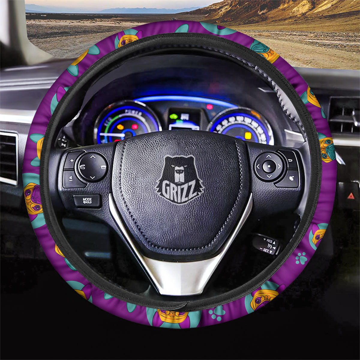 Boston Terrier Purple Print Pattern Car Steering Wheel Cover-grizzshop