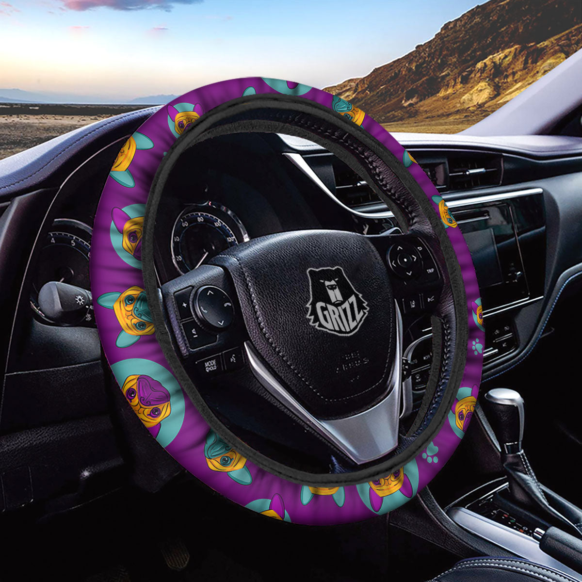 Boston Terrier Purple Print Pattern Car Steering Wheel Cover-grizzshop