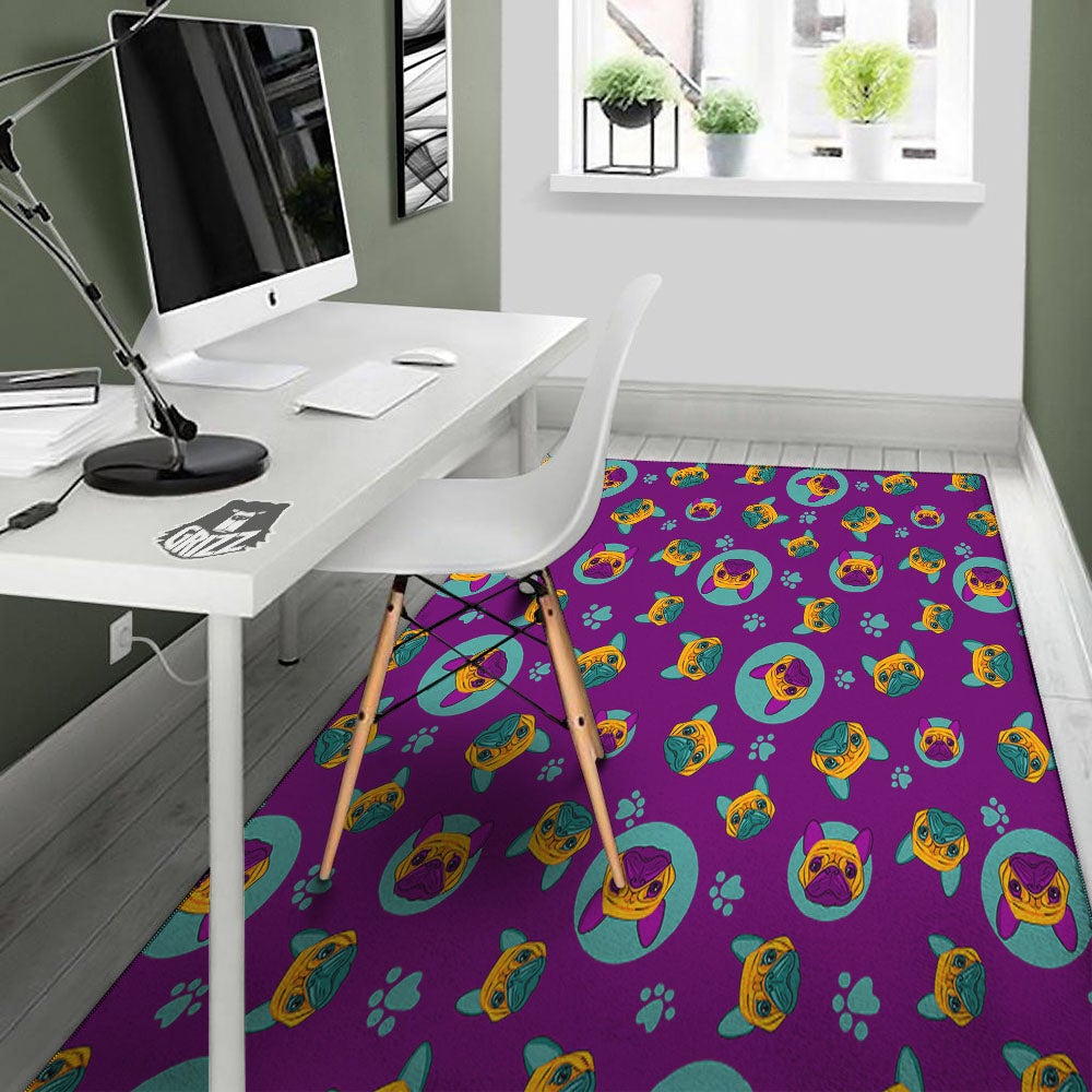 Boston Terrier Purple Print Pattern Floor Mat-grizzshop