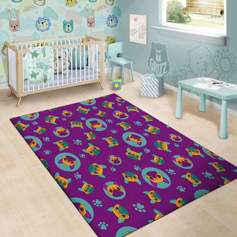 Boston Terrier Purple Print Pattern Floor Mat-grizzshop